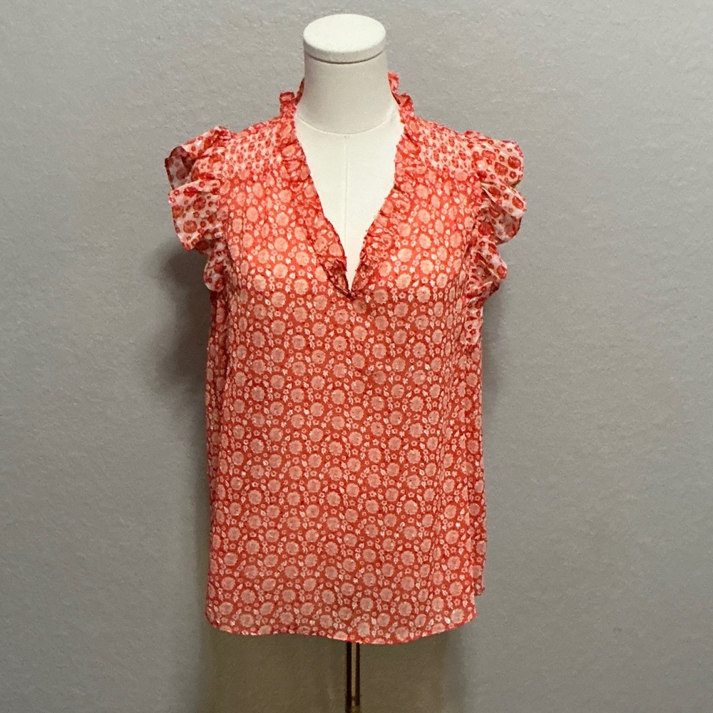 Rachel Zoe Coral Floral Ruffled V-Neck Camisole